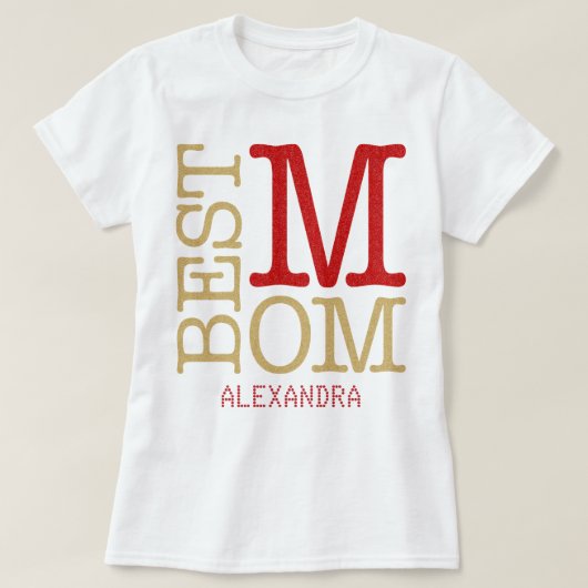 Beste Mam Red Gold Glitter-naam op maat T-shirt (Design voorkant)