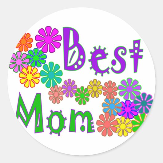 "Beste MAM" Retro Bloemen Moederdag Gifts Ronde Sticker (Voorkant)