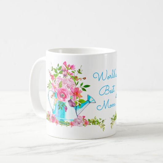 Beste mam roze blauwe Floral op maat Koffiemok (Voorkant links)
