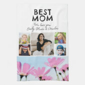 Beste mam roze bloemen 4 Kinder foto's Theedoek (Verticaal)