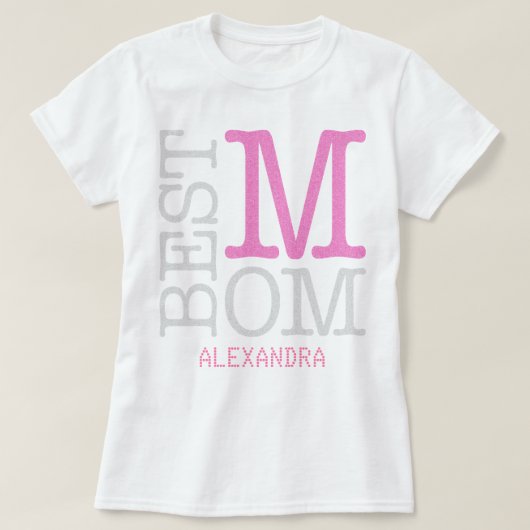 Beste mam roze zilver glitter naam op maat t-shirt (Design voorkant)