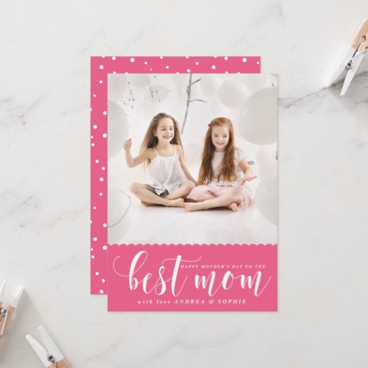 Beste mam | Witte moderne kalligrafie-Moederdag Kaart (Voorkant / Achterkant in situ)