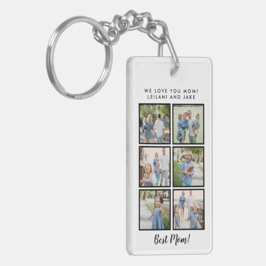 Beste mama! 6 Foto's Aangepast bericht wit Sleutelhanger (Voorkant Links)