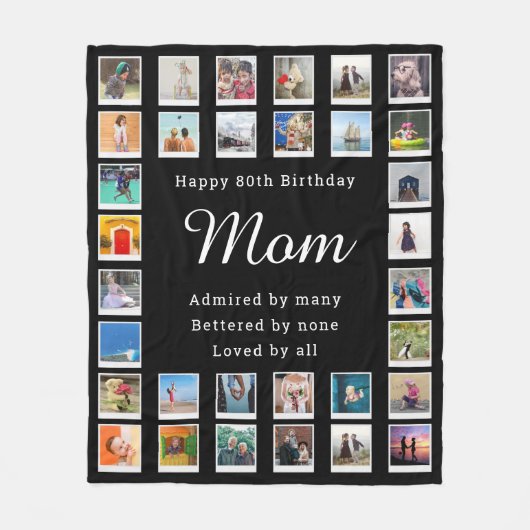 Beste mama 80th Birthday Foto Collage Black Fleece Deken (Voorkant)