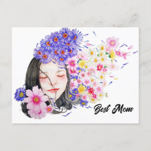 Beste mama Abstracte Waterverf bloemen voor moeder Briefkaart