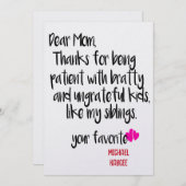 Beste mama bedankt voor je geduld Moederdag kaart (Voorkant / Achterkant)