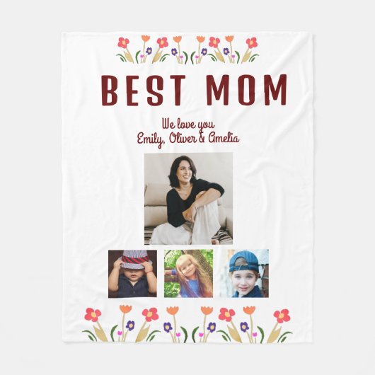 Beste mama bloemen 4 Foto Collage Keepslag Fleece Deken (Voorkant)