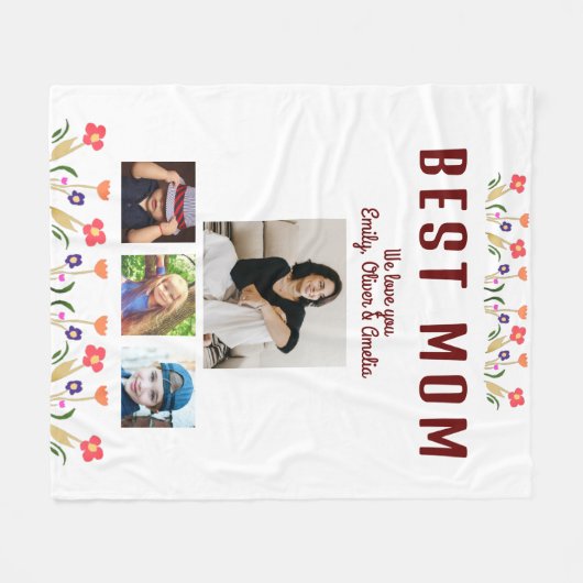 Beste mama bloemen 4 Foto Collage Keepslag Fleece Deken (Voorkant (Horizontaal))