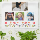 Beste mama bloemen 4 Foto Collage Keepslag Theedoek (Gevouwen)