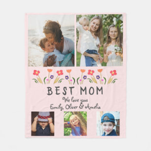 Beste mama bloemen 5 Foto Collage Keepslag Fleece Deken