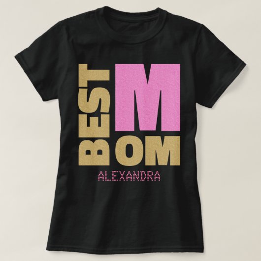Beste mama Gold Pink Glitter Name Gepersonaliseerd T-shirt (Design voorkant)