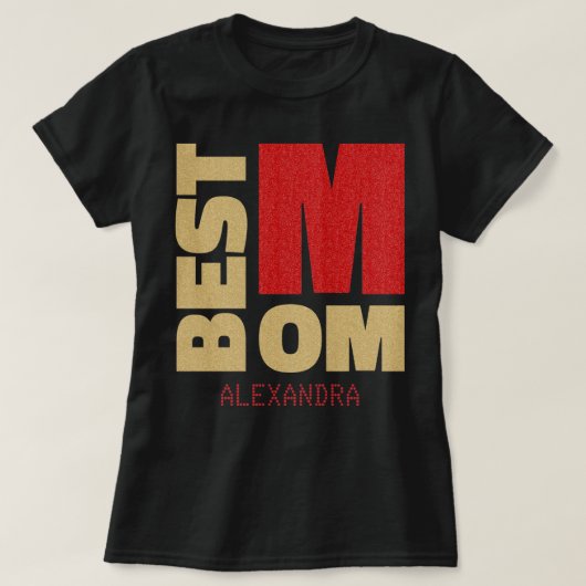 Beste mama Gold Red Glitter-naam Gepersonaliseerd T-shirt (Design voorkant)