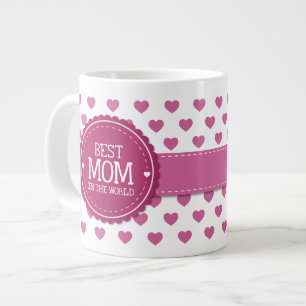 Beste mama in World Pink Hearts en Circle v2 Grote Koffiekop