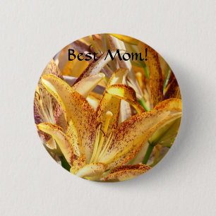 Beste mama! knoop Oranje Lelie Bloemen Lelies Ronde Button 5,7 Cm