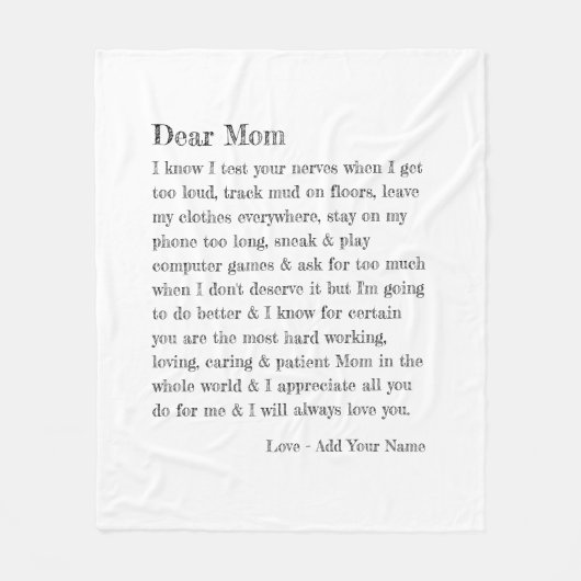 Beste mama Letter Typografie op maat Fleece Deken (Voorkant)