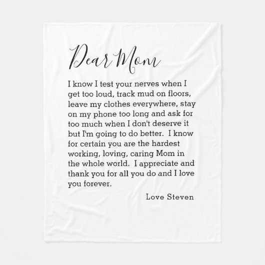 Beste mama-liefdesbrief van Teen op maat gesneden  Fleece Deken (Voorkant)
