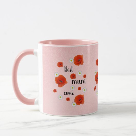 Beste mama - madeliefjes en klaprozen, op maat mok (Links)