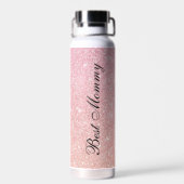 Beste Mama Minimale stijlvolle roze glittered Waterfles (Achterkant)