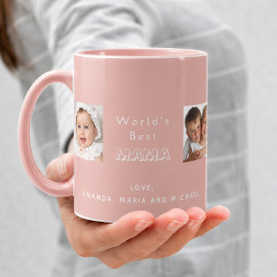 Beste mama moeder familie fotocollage kinderen roz mok