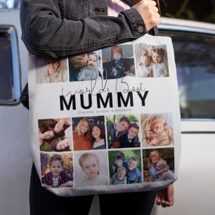 Beste mama ooit 12 foto collage gepersonaliseerd tote bag