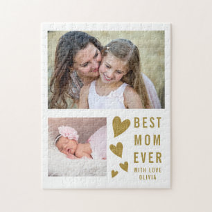 Beste mama ooit 2 Foto Collage White en Gold Legpuzzel