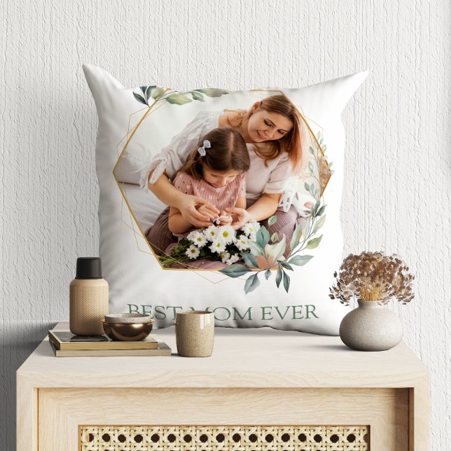 Beste mama ooit 2 Foto Eucalyptus Waterverf Kussen (Creator heeft geüpload)