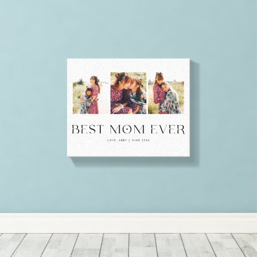Beste mama ooit | 3-Foto-Moederdag-hart Canvas Afdruk (Insitu (Houten vloer))