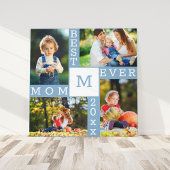 Beste mama ooit 4 Foto Collage Blue White Square Canvas Afdruk