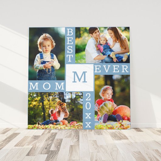 Beste mama ooit 4 Foto Collage Blue White Square Canvas Afdruk