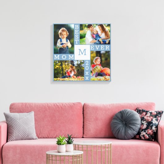 Beste mama ooit 4 Foto Collage Blue White Square Canvas Afdruk (Insitu (Woonkamer))
