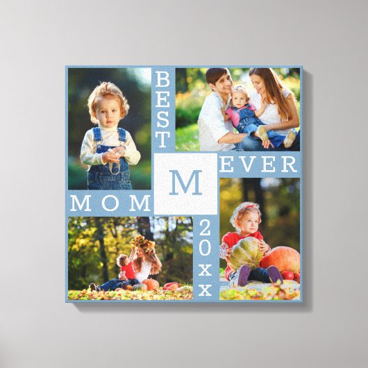 Beste mama ooit 4 Foto Collage Blue White Square Canvas Afdruk (Voorkant)