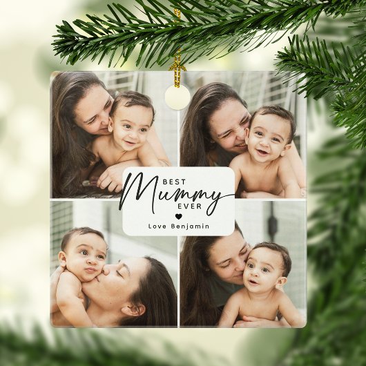 Beste mama ooit 4 foto collage gepersonaliseerd keramisch ornament