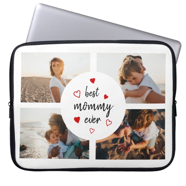 Beste mama ooit 4 Foto Collage Moederdag Gift Laptop Sleeve (Voorkant)
