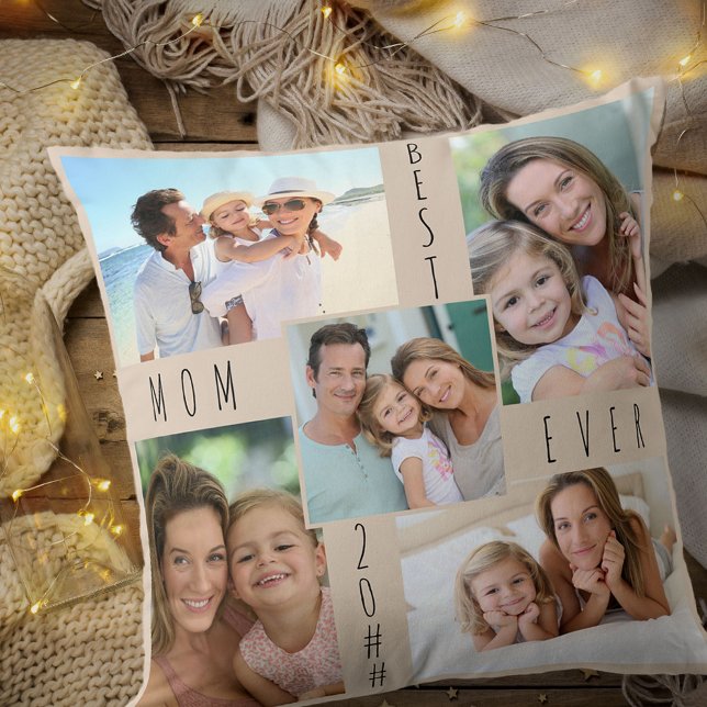 Beste mama ooit 5 Foto Collage Beige Kussen (Creator heeft geüpload)