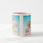Beste mama ooit! Aangepast 2 horizontale foto's Tweekleurige Koffiemok (Center)
