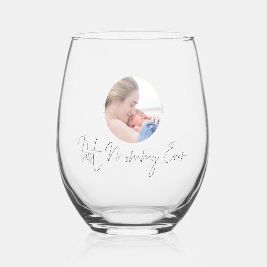 Beste mama ooit aangepaste fotoscriptnaam wijnglas zonder voet (Voorkant)