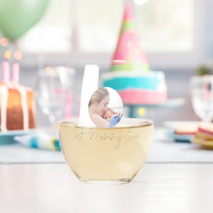 Beste mama ooit aangepaste fotoscriptnaam wijnglas zonder voet