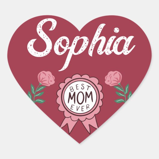 Beste mama ooit badge Roze Floral Name Typografie Hart Sticker (Voorkant)