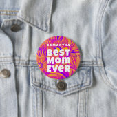 Beste mama ooit bloemennaïeve kunst ronde button 7,6 cm (In situ)