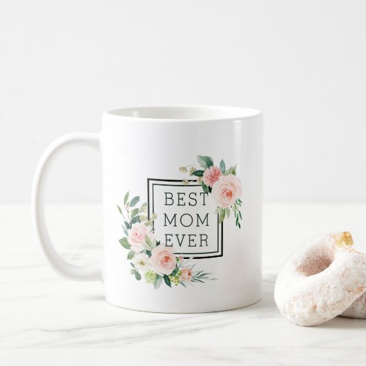 Beste mama ooit | Blush roze Waterverf Bloom Koffiemok (Met donut)