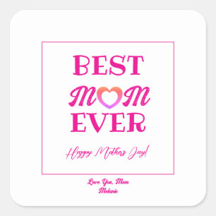 Beste Mama Ooit Cute Roze Hart Moeders Geschenk Vierkante Sticker