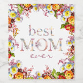 Beste mama ooit Floral Elegant Cheerful Boho Wijn Etiket (Enkel label)