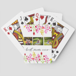 Beste Mama Ooit Foto Collage Bloemen Custom Gift Pokerkaarten