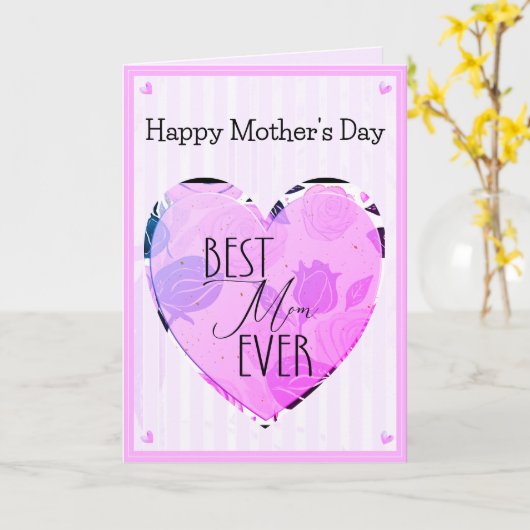Beste mama ooit harten en Rozen Moederdag Kaart (Gele Bloem)