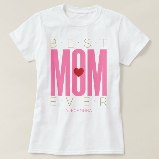 Beste mama ooit hartroze rode goudnaam Gepersonali T-shirt (Design voorkant)