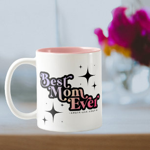 Beste mama ooit Kinder naam Retro Pink Tweekleurige Koffiemok