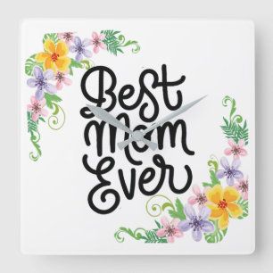 Beste mama ooit kleurrijk vierkante klok