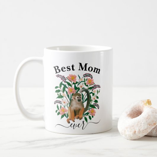 Beste mama ooit | Mam Gift | Cute Floral Monkey Koffiemok (Met donut)