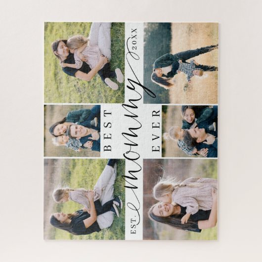 Beste Mama Ooit Mama Script Hart Fotocollage Legpuzzel (Verticaal)