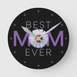 Beste mama ooit met Daisy Afbeelding print (Paarse Ronde Klok